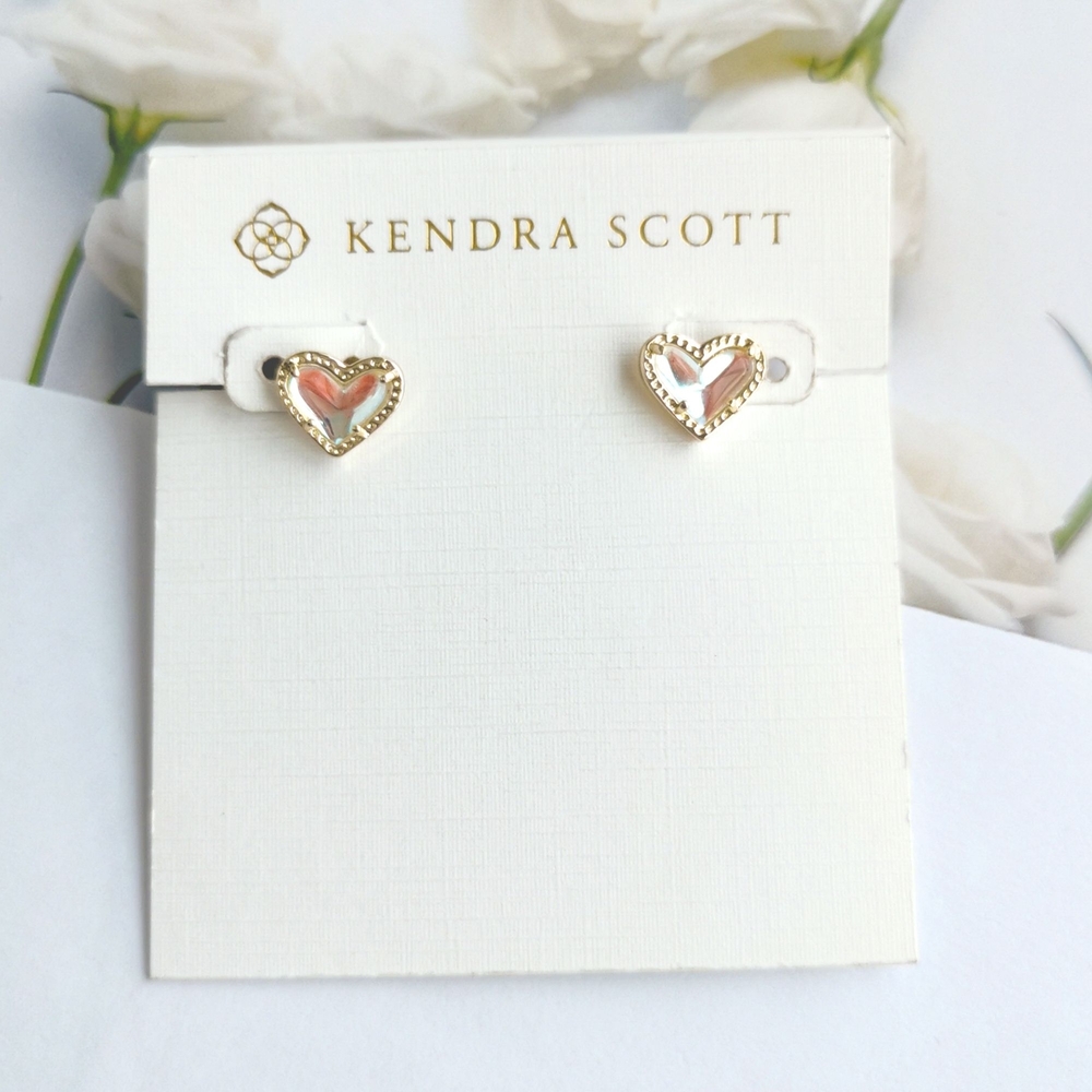Kendra Scott Ari Heart Stud Earrings Gold Dichroic Glass